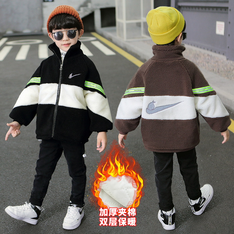 Children's clothing children's lamb wool jacket boys autumn and winter polar fleece trendy clothing 2021 new middle and big children Korean version winter quilted