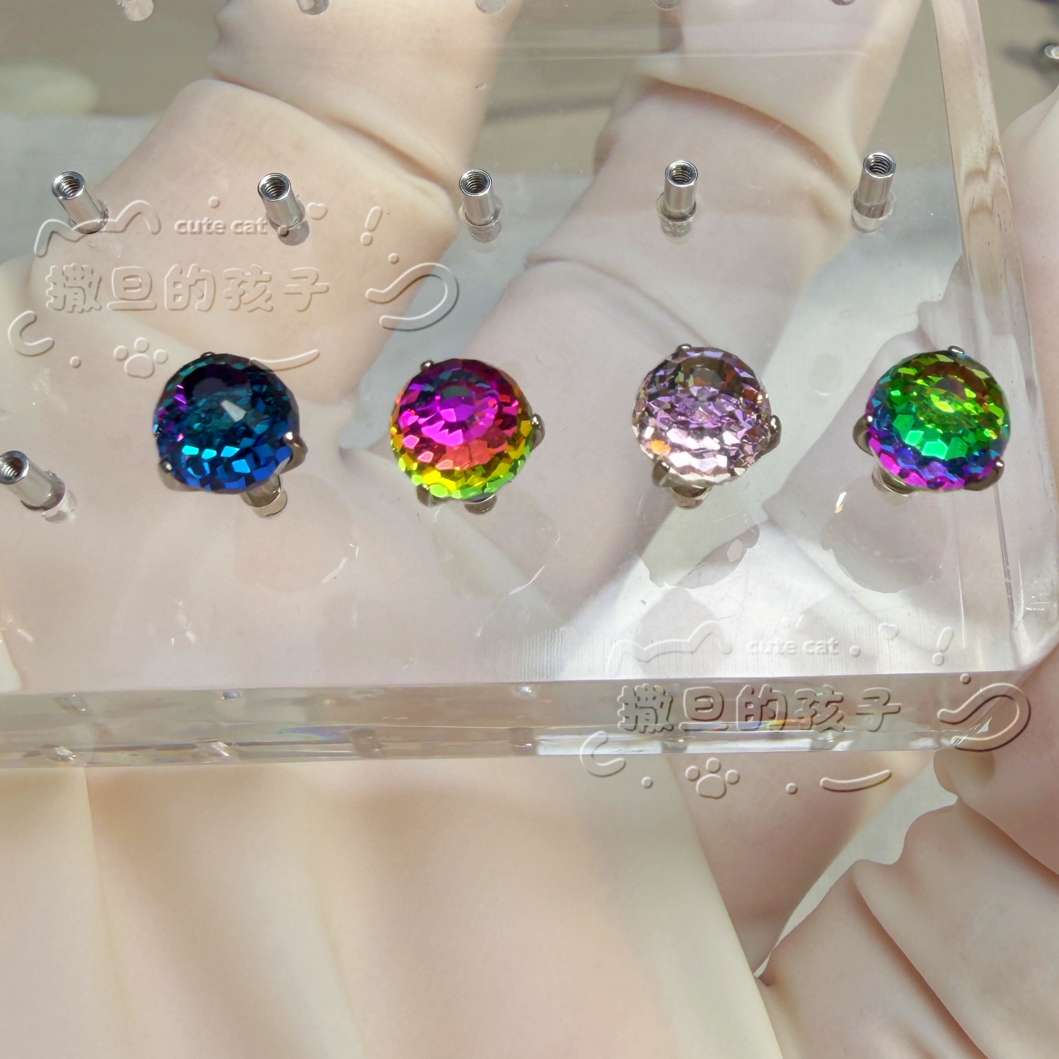 Satan's Child Rich Girl F136 チタン合金製タンスタッド、ディスコボールタンスタッド、飲酒時にも使用可能、派手なタンリング