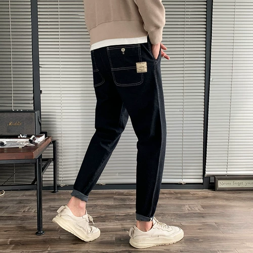 Демисезонные трендовые черные джинсы для отдыха, брендовые штаны, коллекция 2023, оверсайз, свободный прямой крой