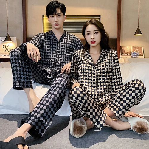 Осенняя летняя шелковая пижама для влюбленных, кардиган, комплект, лонгслив, изысканный стиль, свободный крой, большой размер