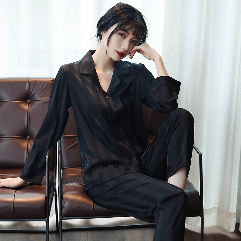 Black Silk Pajamas for Women, Spring, Autumn and Summer Thin Ice Silk Set, 2026 New Celebrity Style Loungewear