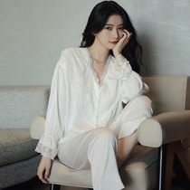 Pajamas women 2021 New Summer Ice Silk thin sweet court princess style large size long sleeve spring and autumn home clothes