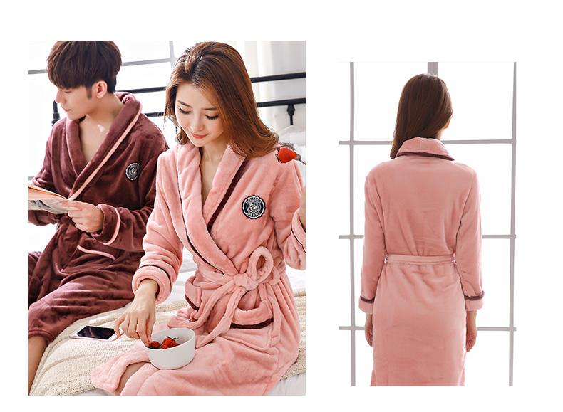 Bộ đồ ngủ ngủ nữ mùa đông dày flannel áo choàng tắm dài tay giản dị kích thước lớn nam và nữ do ngu