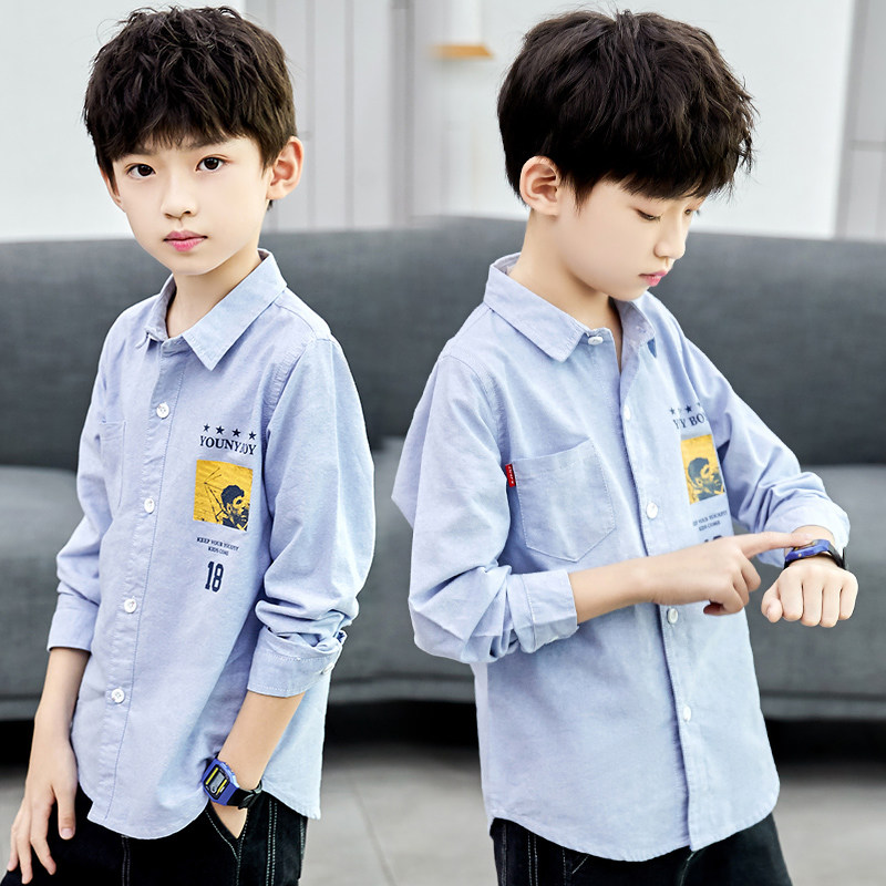 Boy spring autumn pure cotton shirt 2022 new children CUHK children's slim fit blouse boy long sleeve shirt Korean version tide