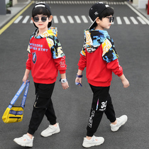 Boys autumn camouflage suit in big children Foreign style 2021 new childrens clothing spring and autumn childrens clothes two-piece tide