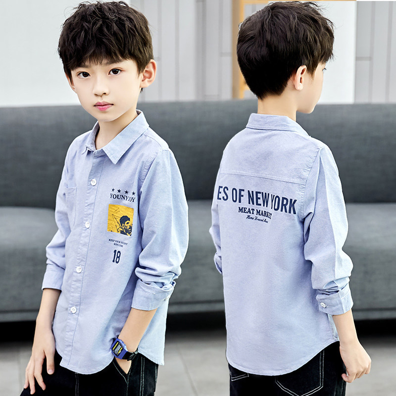 Boy Spring and Autumn Pure Cotton Shirt Kid 2022 New CUHK Scout Spring Long sleeves Shirt Han version handsome blouse