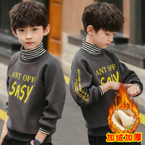 Boy autumn and winter plus velvet sweater childrens coat 2021 new big child one velvet boy thick warm base shirt
