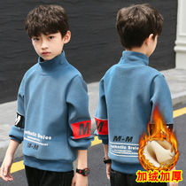 Boys autumn and winter clothes plus velvet childrens warm coat 2021 new boy foreign style big boy thick base shirt