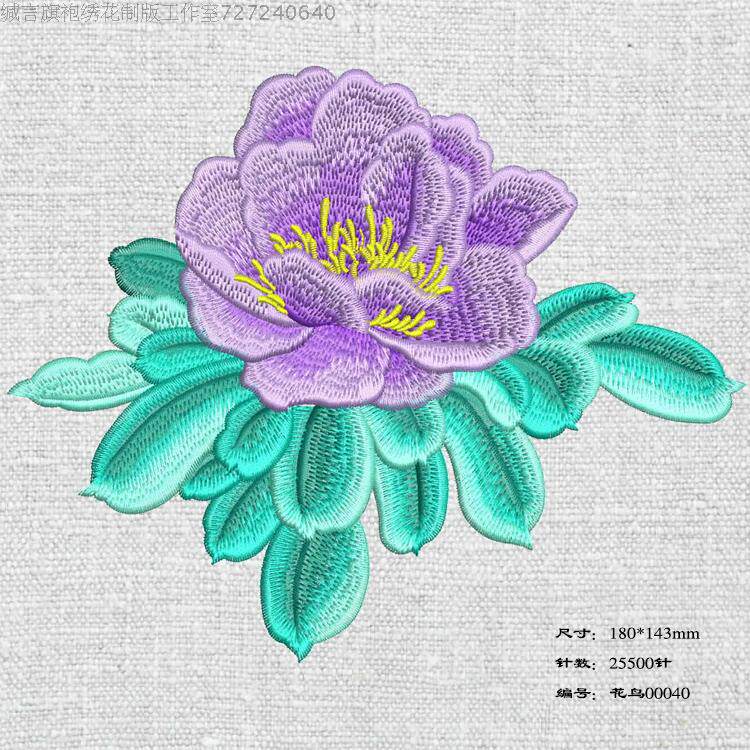 Peony qipao free of buckle computer embroidered flower pattern material plate-making emb format source file non-physical ready-made version