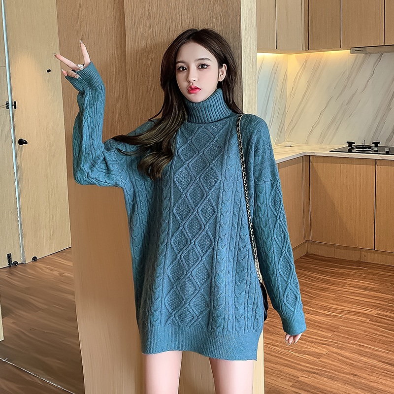 Real shot real price ~ loose Slouchy medium length high neck twist sweater wear thick and gradual color sweater