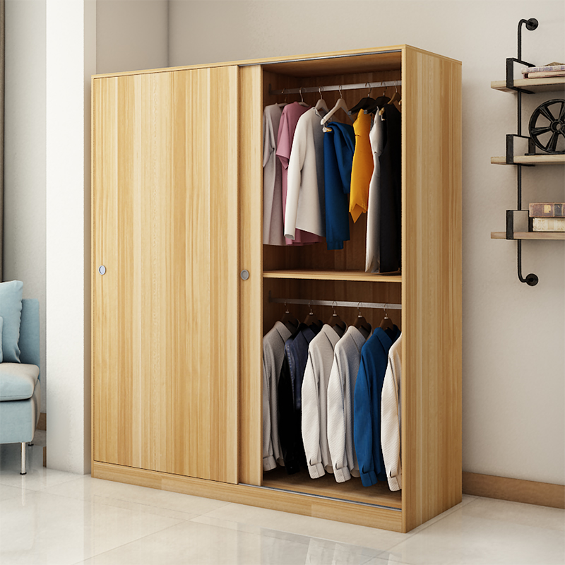 Wardrobe Sliding Door Solid Wood Simple Modern 2 Door Wooden Combination Sliding Door Cabinet Simple Plate Assembly Large Wardrobe