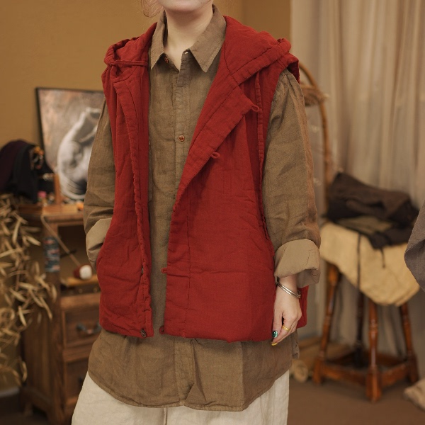 Double Yarn Hooded Cotton Vest 22310