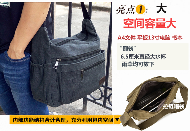 2018 mới đơn giản vải canvas túi nam vai túi Messenger túi chéo nam túi chéo ba lô nam giản dị túi xách hàng hiệu