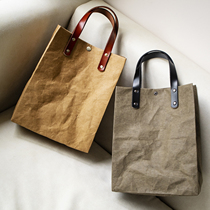 Washed Kraft Paper Out Hand Bag Day Style Pure Color Aluminum Foil Waterproof Insulated Lunch Box Bag Office Lunch Bag