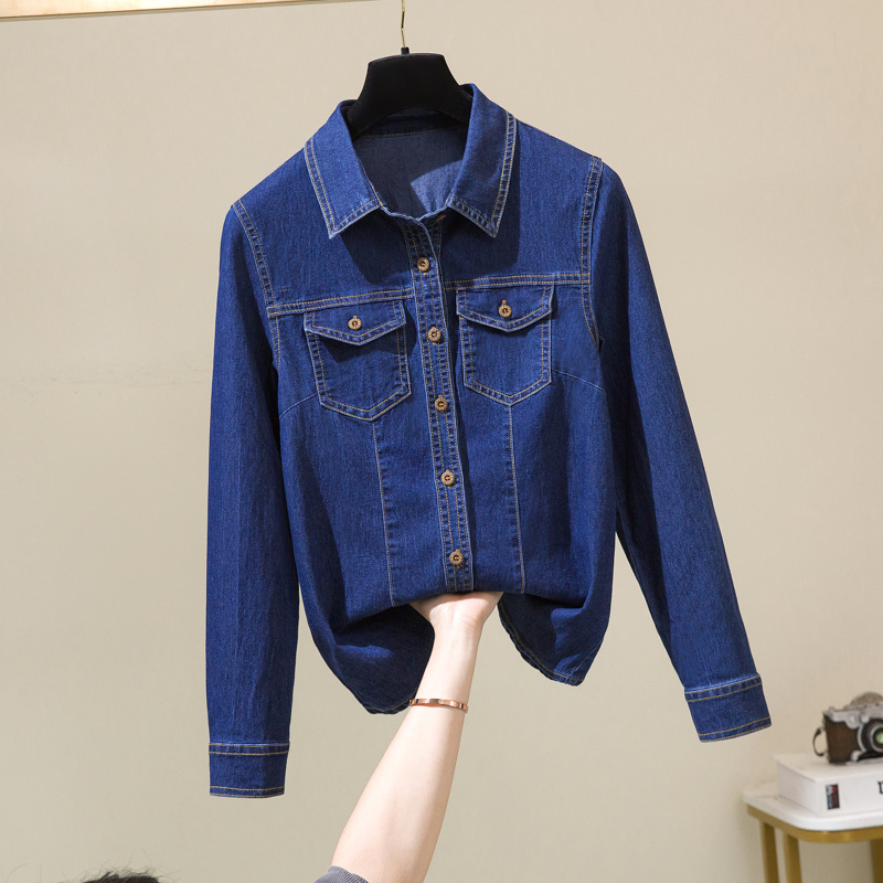 Tide brand denim shirt women's spring 2022 new western style stretch slim shirt bottom layer with top coat