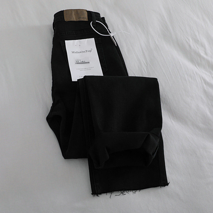 Trendy black jeans women's spring 2022 new high-waisted slim fit slim stretch straight nine-point cigarette pants