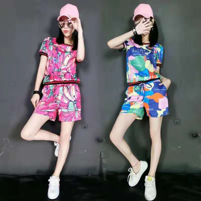 Tide brand casual sports suit female 2022 summer fashion Korean version short-sleeved T-shirt female camouflage shorts two-piece