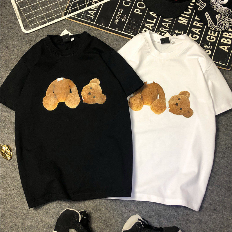 Tide 2021 summer in red bear short sleeve hip hop BF lazy wind couple T shirt men and women large half sleeve t