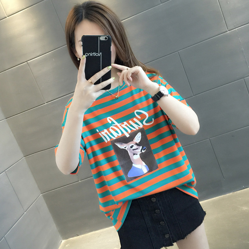 Tide brand striped T-shirt women's 2020 summer new short-sleeved cotton European station Western style women's half-sleeved top