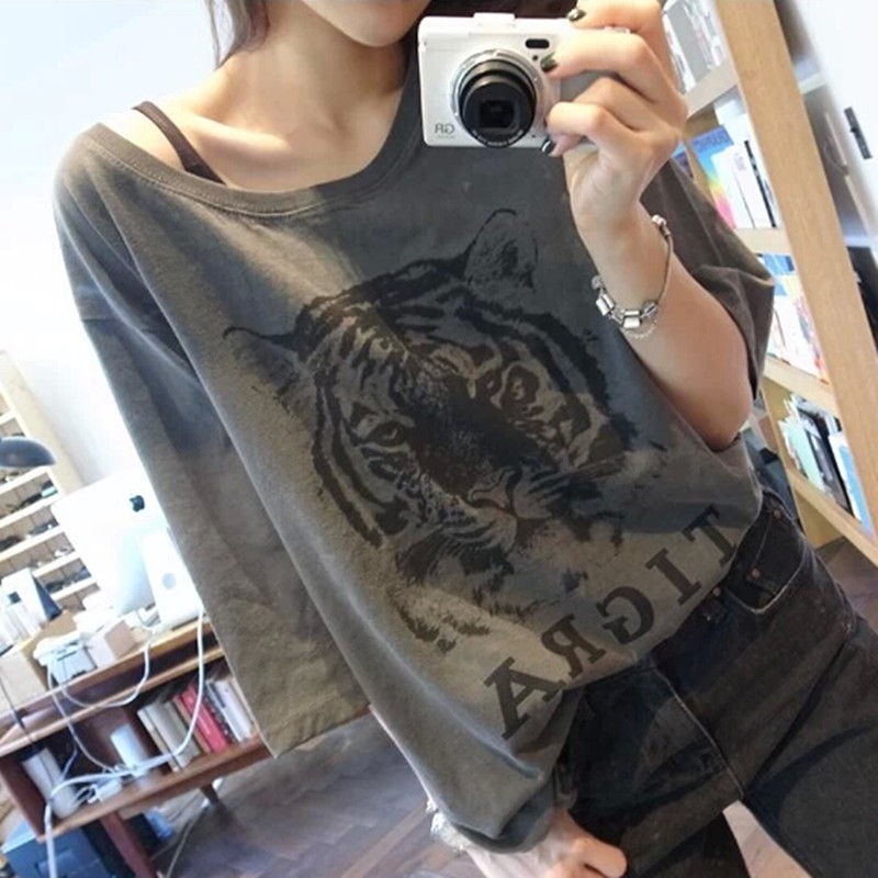 Boomer medium long version short sleeve t-shirt woman 2022 Summer new Korean version loose with large size pure cotton cartoon T-shirt blouse