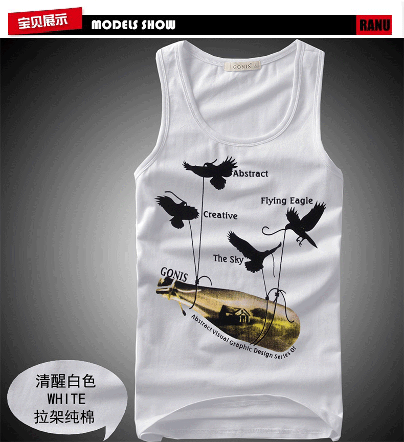 Phiên bản tiếng Hàn mới của áo cổ tròn in graffiti nam vest cotton thấm mồ hôi vest thể thao bó sát nam ao the thao