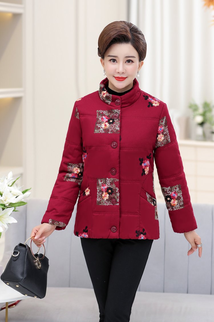 Áo dài mùa đông 2018 mới cho mẹ áo cotton ngắn cộng với nhung dày 40-50-60 tuổi Áo cotton size lớn Quần áo cotton mỏng mẫu áo sơ mi cho người lớn tuổi