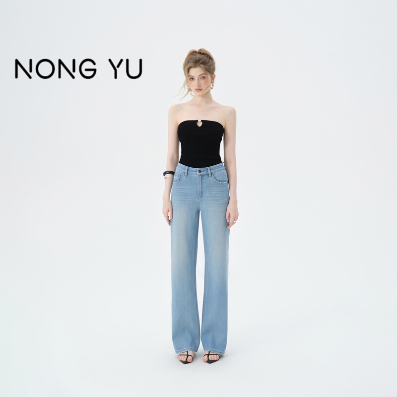 Nongyu 87012 Straight-Leg Cropped Pants for Women 2026 Spring/Summer High-Waisted Loose Slimming Slightly Stretchy Straight Wide-Leg Floor-Length Pants