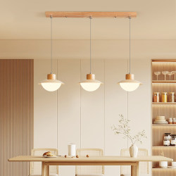 Natural Wood Style Three-Head Dining Room Pendant Light, Japanese Wabi-Sabi Style Dining Table Pendant Light, Modern Minimalist Single-Head Pendant Light