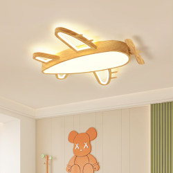 Log-Style Children's Room Bedroom Ceiling Light Nordic Japanese Creative Cartoon Airplane Boy Led Eye-Protection Room Light