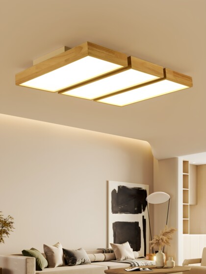 Natural Wood Style Rectangular Ceiling Light for Living Room, Japanese-Style Solid Wood Tatami Dining Room and Bedroom Main Light, Guangdong Zhongshan Lighting Fixtures