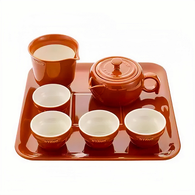 Zeng Li's Same Style Staub Ceramic Family Tea Set Seven-Piece Set with Teapot and Teacups for Afternoon Tea
