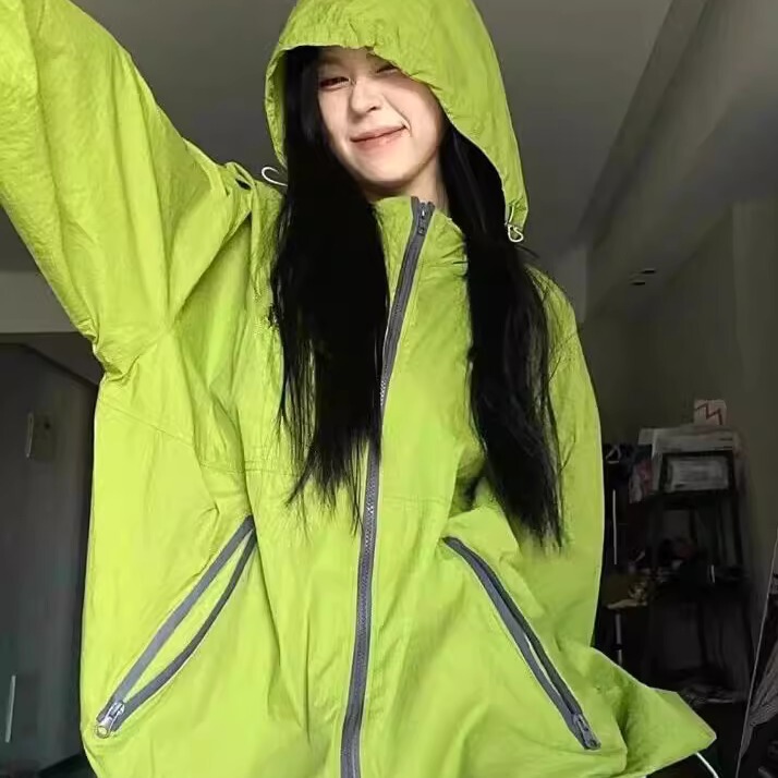 Outdoor Green Jacket for Men and Women, Summer Thin Style, High-End Design, Loose Fit, Couple's Hooded Sun Protection Clothing Outdoor Green Jacket for Men and Women, Summer Thin Style, High-End Design, Loose Fit, Couple's Hooded Sun Protection Clothing