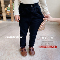 LZ good quality girls  black one-piece velvet magic pants Childrens elastic slim casual pants wild pants