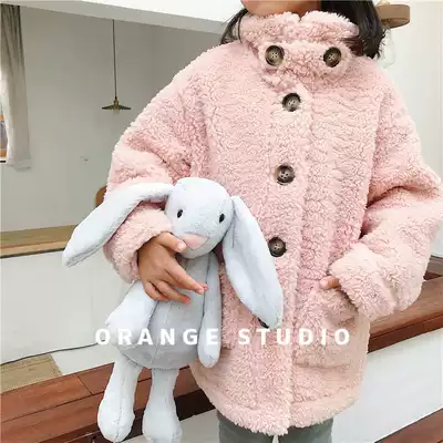 Orange children's clothing Korean winter New Girl pink lamb fur coat