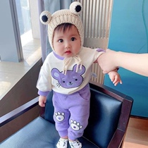 Embroidery plus velvet suit 1-5 year old baby can wear