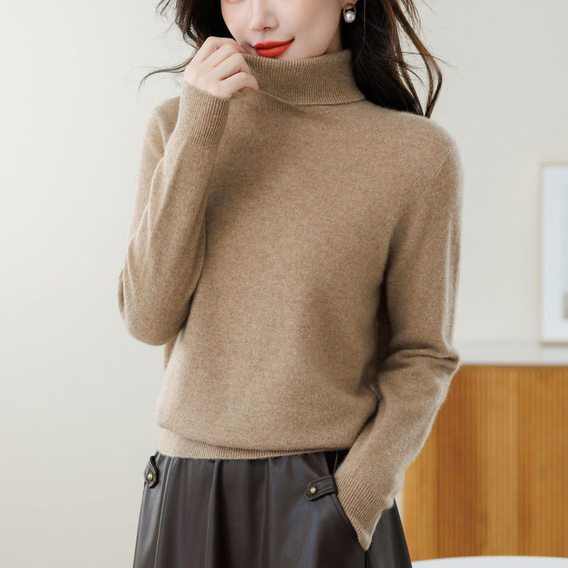 Fashionable and Stylish Women's 100% Pure Cashmere Turtleneck Sweater, New Style, Close-Fitting, Non-Irritating Plain Knit Sweater Fashionable and Stylish Women's 100% Pure Cashmere Turtleneck Sweater, New Style, Close-Fitting, Non-Irritating Plain Knit Sweater