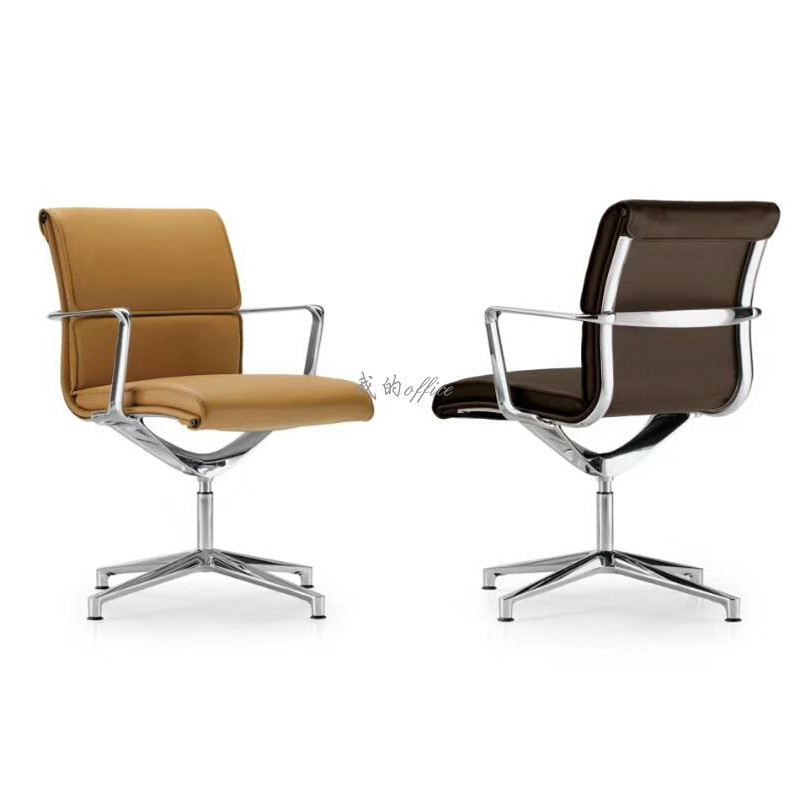 Creative Aesthetics Designer Nordic Aluminum Alloy Softbag Swivel Chair Computer Chair Conference Reception Book Room Genuine Leather Reading Chair