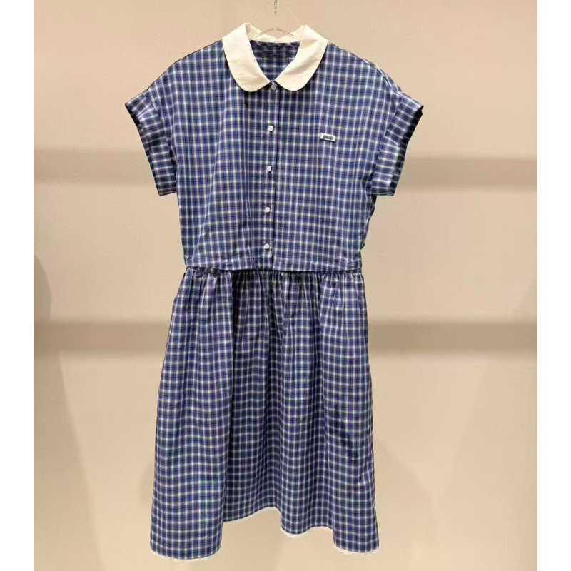 [Same Style as in the Mall] 2026 Summer New Sweet Doll Collar Plaid Waist-Cinching Slimming Shirt-Style Dress