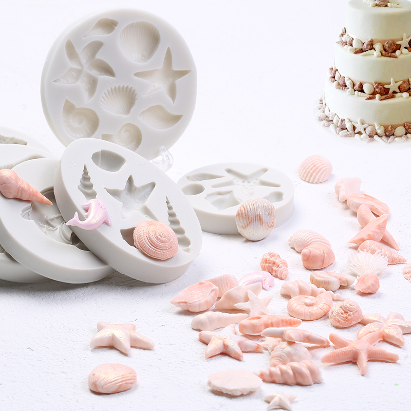 Fish Tail Silicone Mold Shells Pearl Cake Decoration Marine Wind Sea Snail Sea Star Chocolate Molds Candy Drip Glue