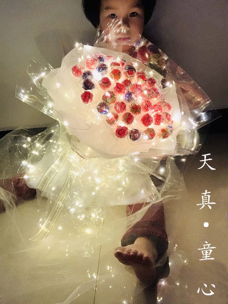 Luminous lollipop bouquet diy material wrapping paper Snack float Cherry strawberry handmade Valentine's Day 520 full set