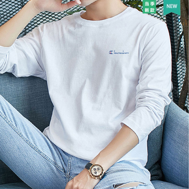 Ole丨Long-Sleeved T-Shirt for Men, Pure Cotton, Spring and Autumn, Large Size, Loose Fit, Round Neck, Versatile White T-Shirt, Base Layer Shirt