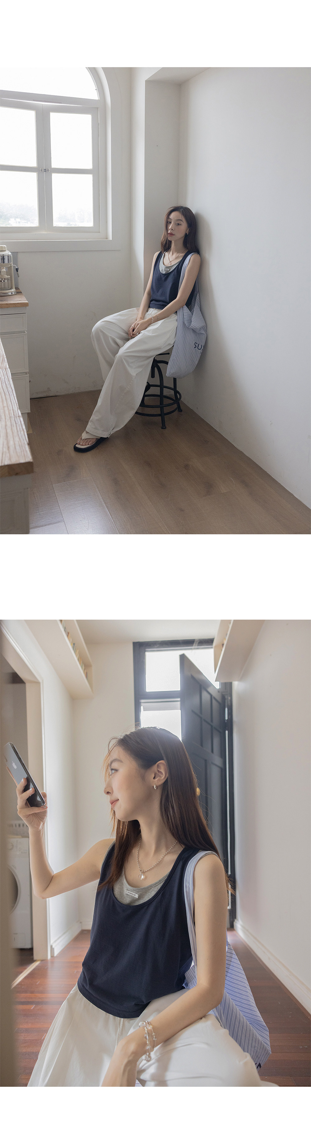 VNOOK женская майка на бретельях с U-образным вырезом и контрастной отделкой, легкая тонкая безрукавная футболка, комплект из двух предметов для летнего сезона