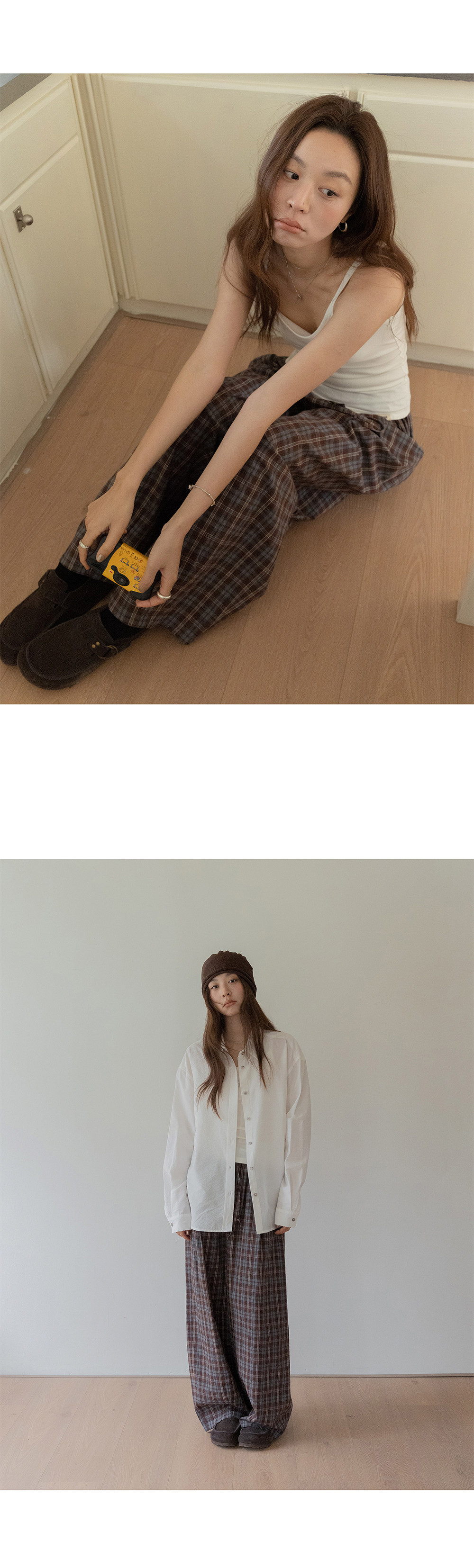 VNOOK женские широкие брюки из хлопка в клетку с эластичным поясом, весна 2026