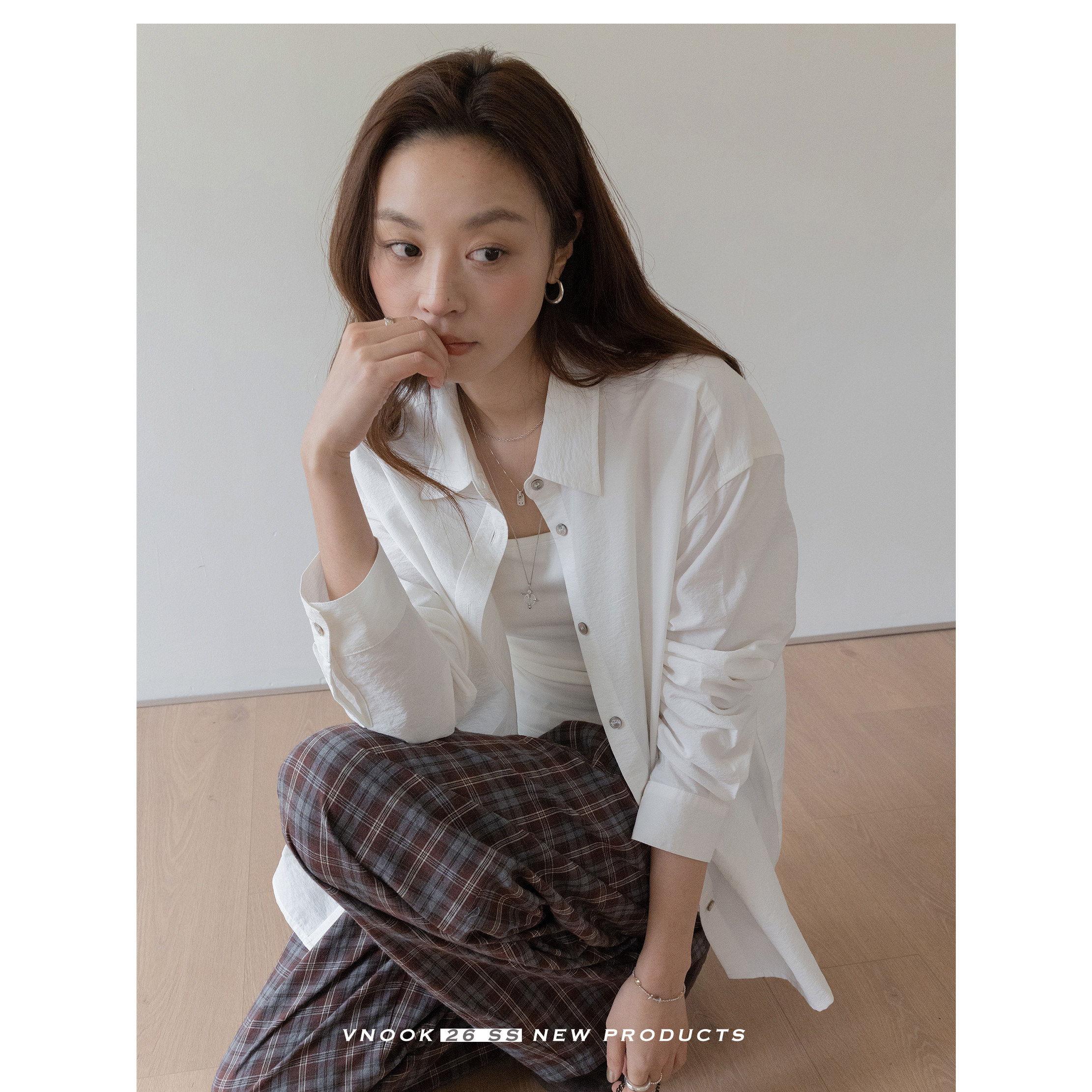 VNOOK женские широкие брюки из хлопка в клетку с эластичным поясом, весна 2026