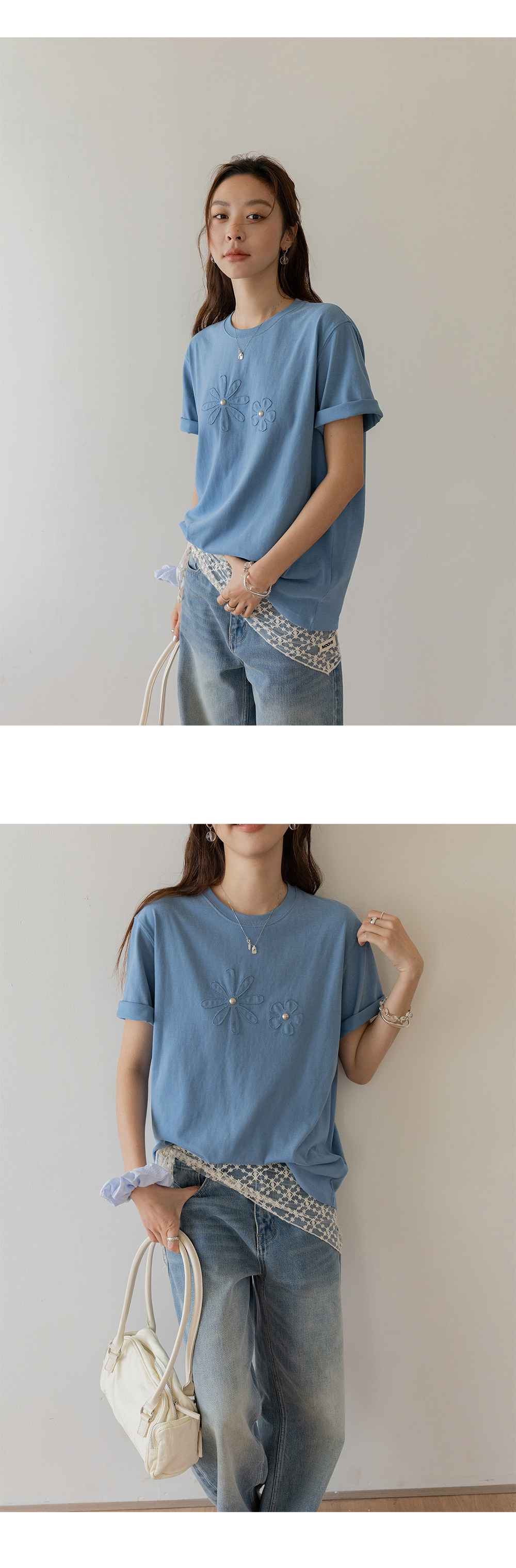 VNOOK женская футболка с круглым вырезом и аппликацией с вышивкой, новинка весна-лето 2026, трикотажная хлопковая свободная повседневная однотонная блузка с коротким рукавом