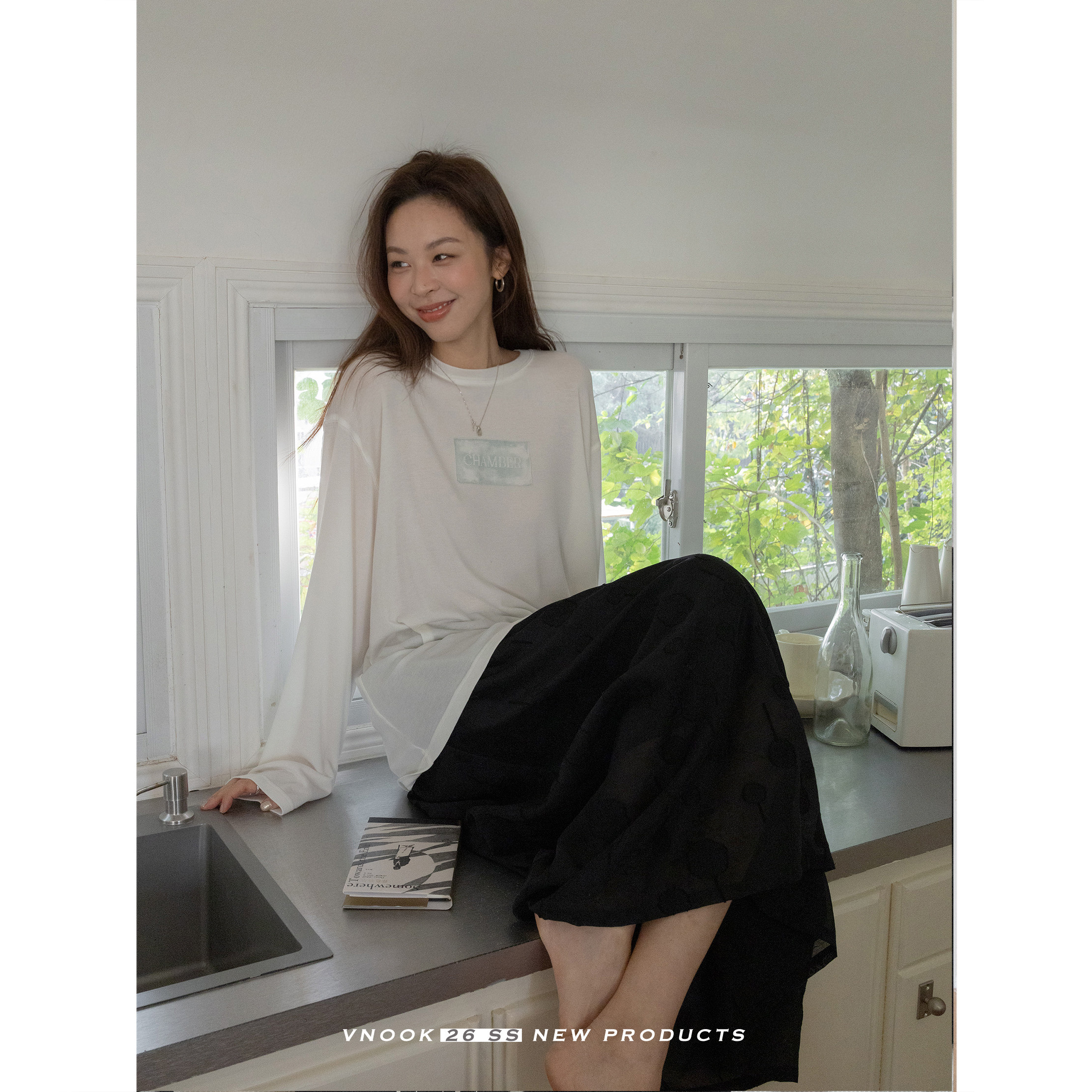 VNOOK женская длинная А-силуэтная юбка с объемным жаккардом на резинке 2026 весенняя новинка свободного покроя повседневная