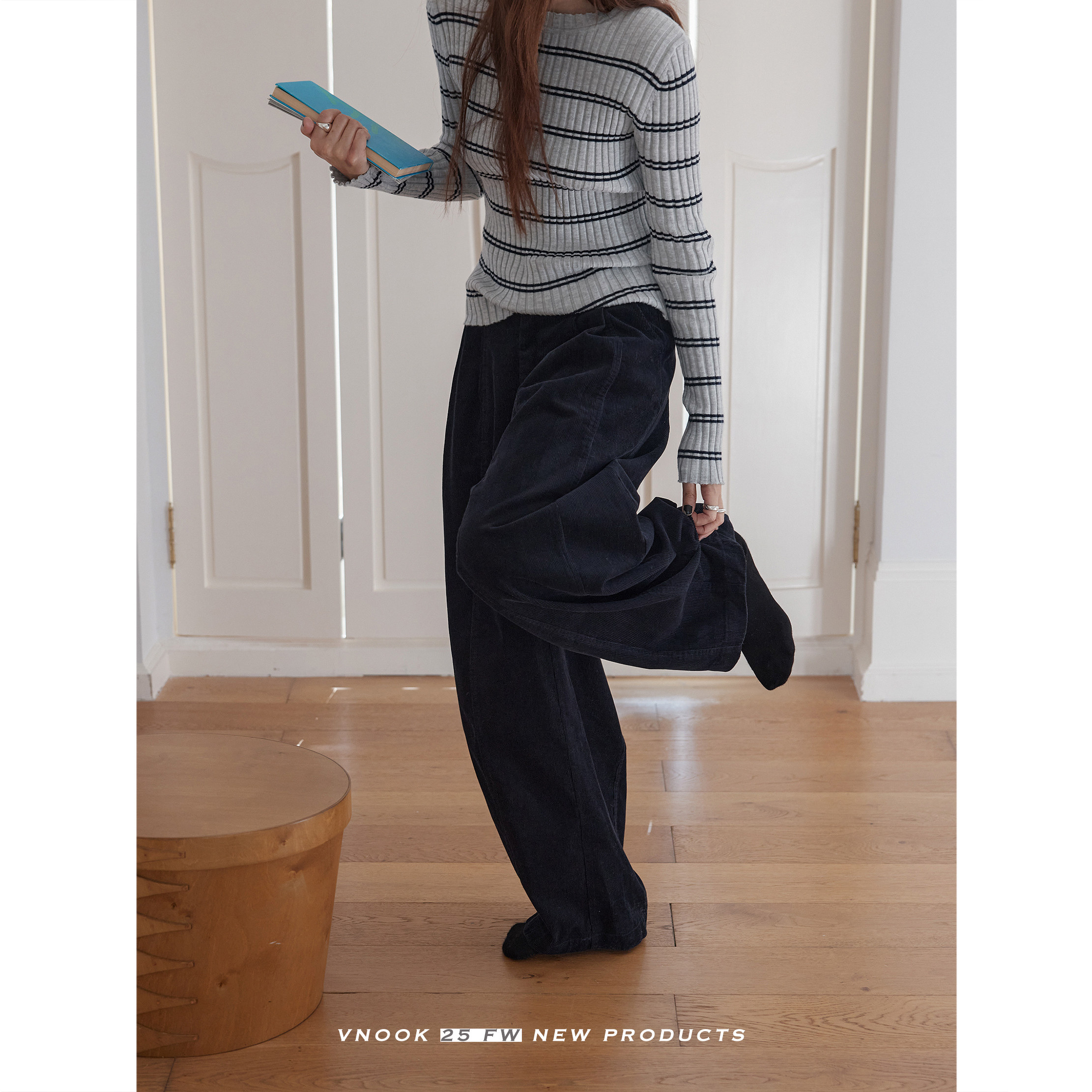 VNOOK вязаное хлопковое худи с принтом свободного кроя женское весна 2026 повседневная универсальная кофта