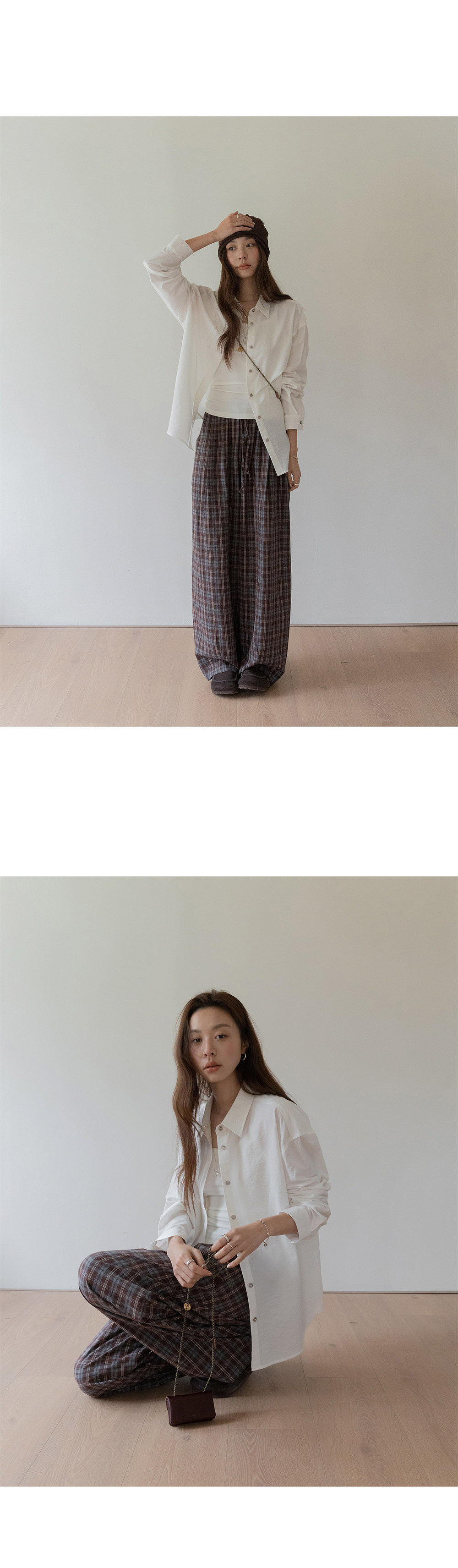 VNOOK женские широкие брюки из хлопка в клетку с эластичным поясом, весна 2026