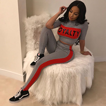 Women Short-sleeved Crop tops Pants Summer Two piece suit