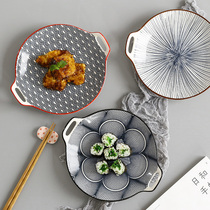 Glazed Color Creative Ceramic Pan Double Ear Oven Plate Large Pizza Dish Home Dish Sara Pan Breakfast Pan Round